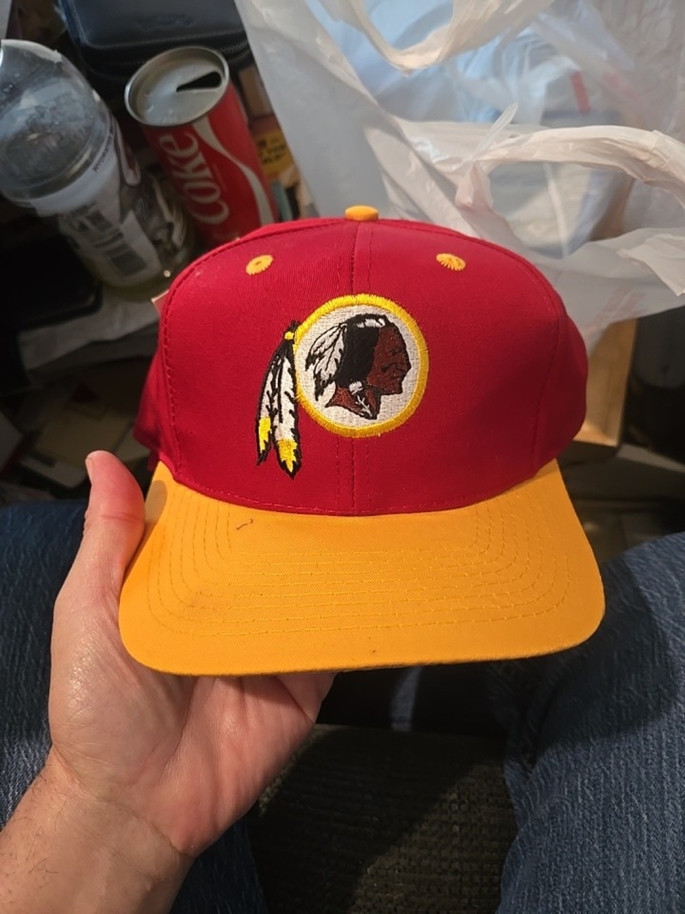 Washington Redskins LOGO 7 Kids Red and Yellow Baseball Cap with Feather Patch